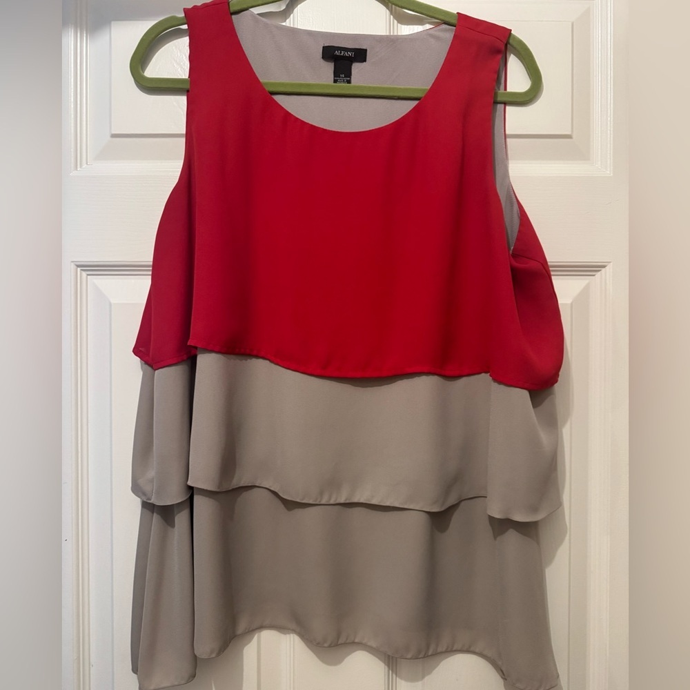 Alfani Red and Gray Tiered Sleeveless Top